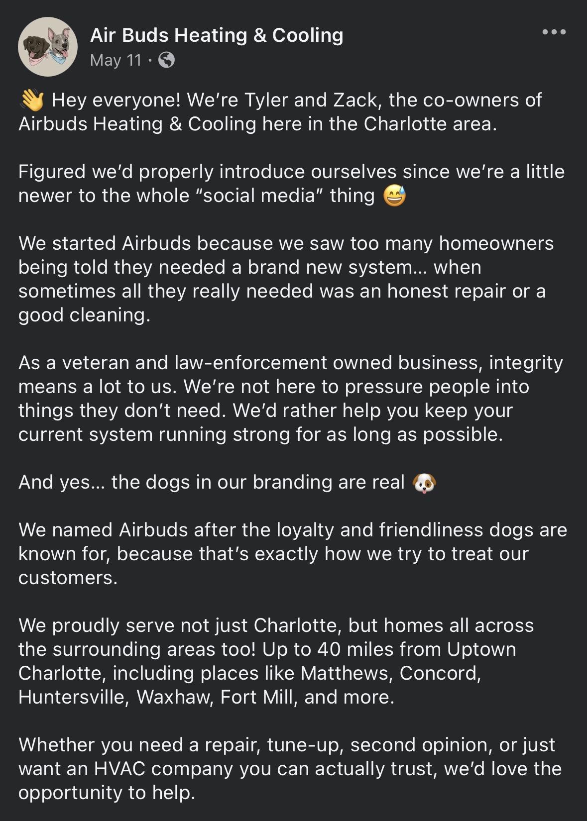 Social media caption written for a home service business client