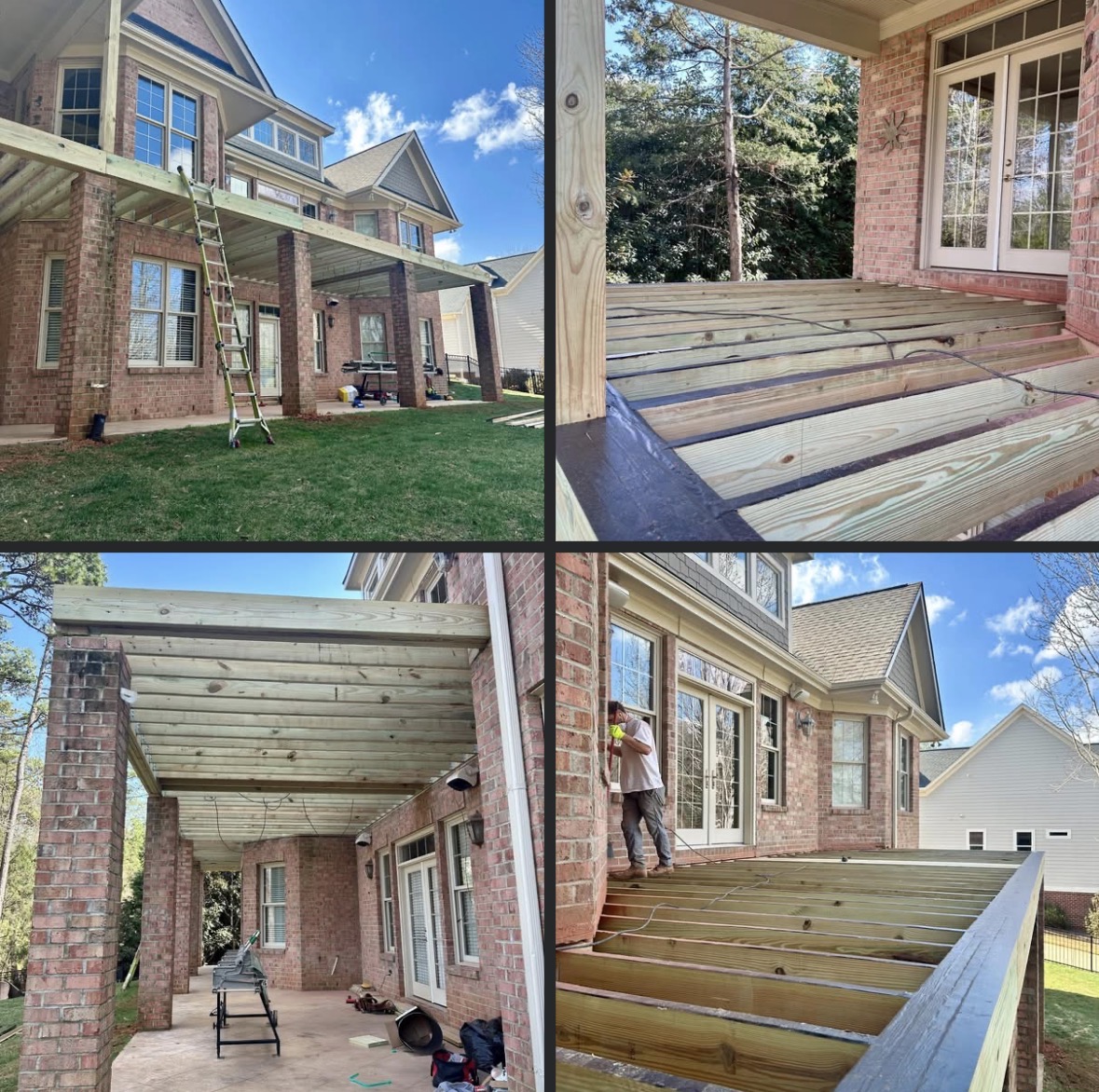 Instagram post for a Charlotte NC home service business showing a covered deck build in progress