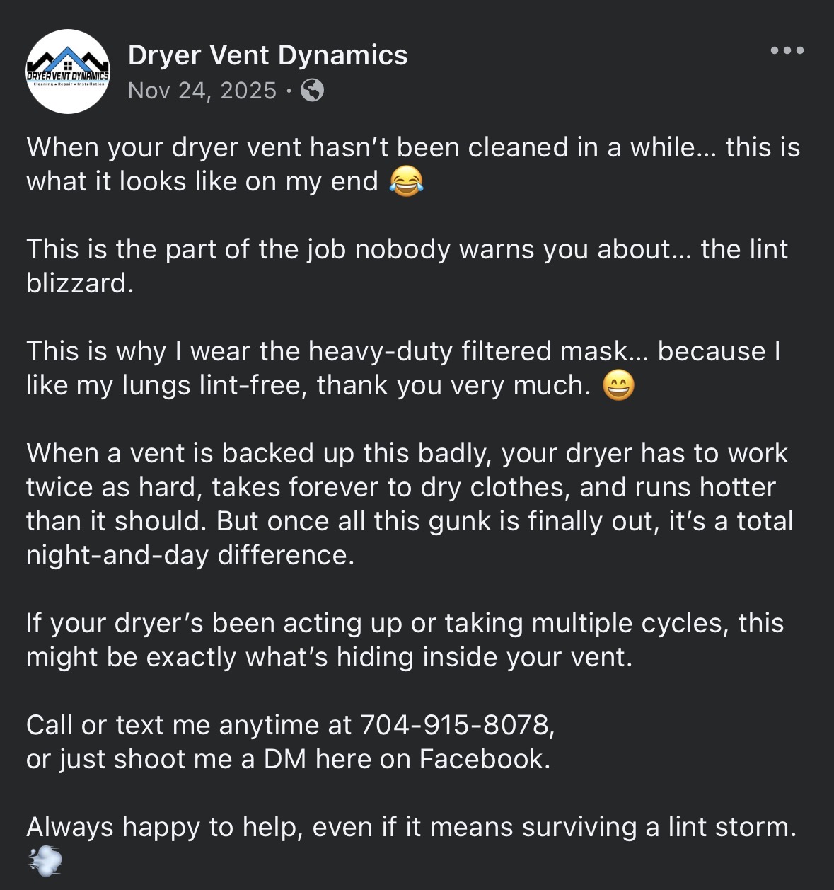 Social media caption written for a home service business client