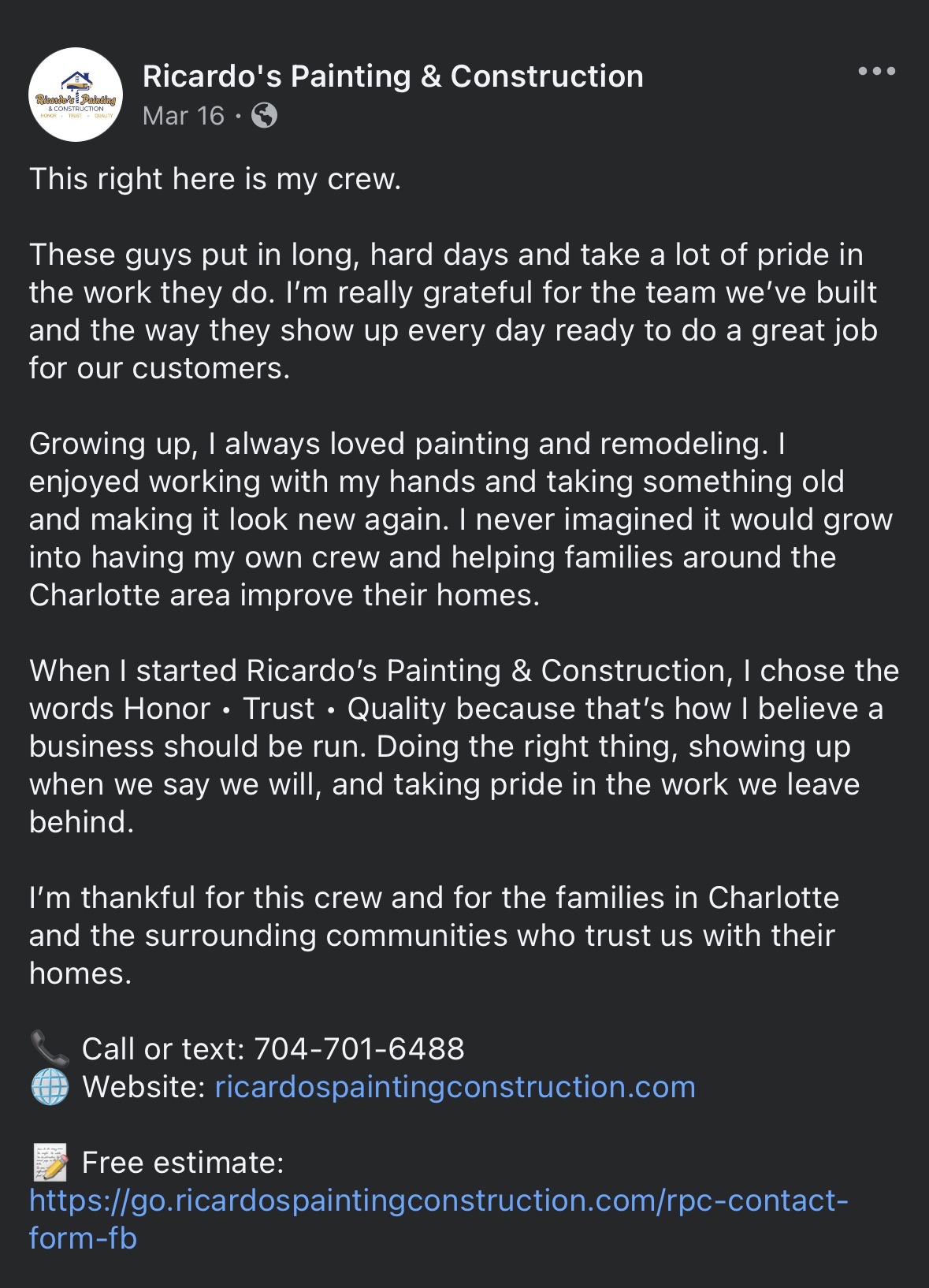 Social media caption written for a home service business client